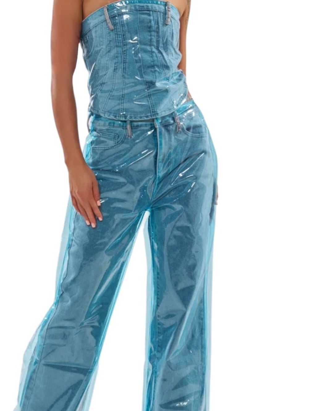 🔥AKIRA ELECTRIC FEEL DENIM WIDE LEG PANTS AND CORSET TOP - SET